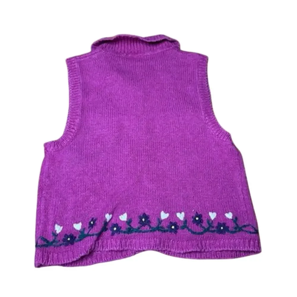 Vintage OshKosh B’gosh Girls Sweater Vest Size 4/5 Purple Floral Hearts